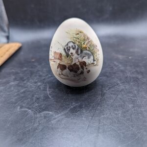 Vintage Porcelain Ceramic Decorative Egg Hand Painted Dog Puppy Womack Style